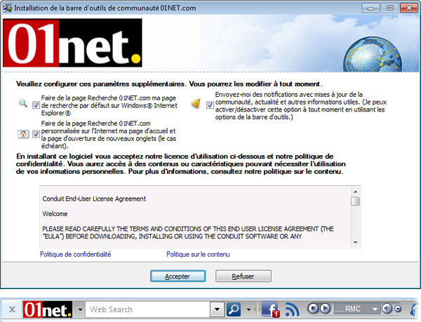 01NET.com Toolbar