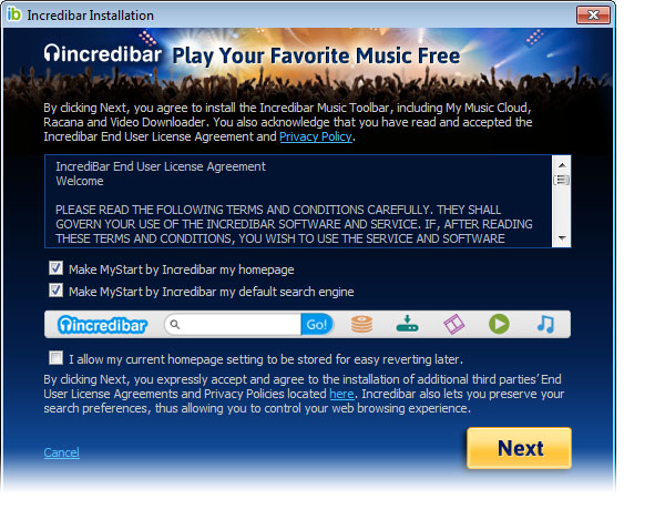 IncredibarMusic Toolbar on IE